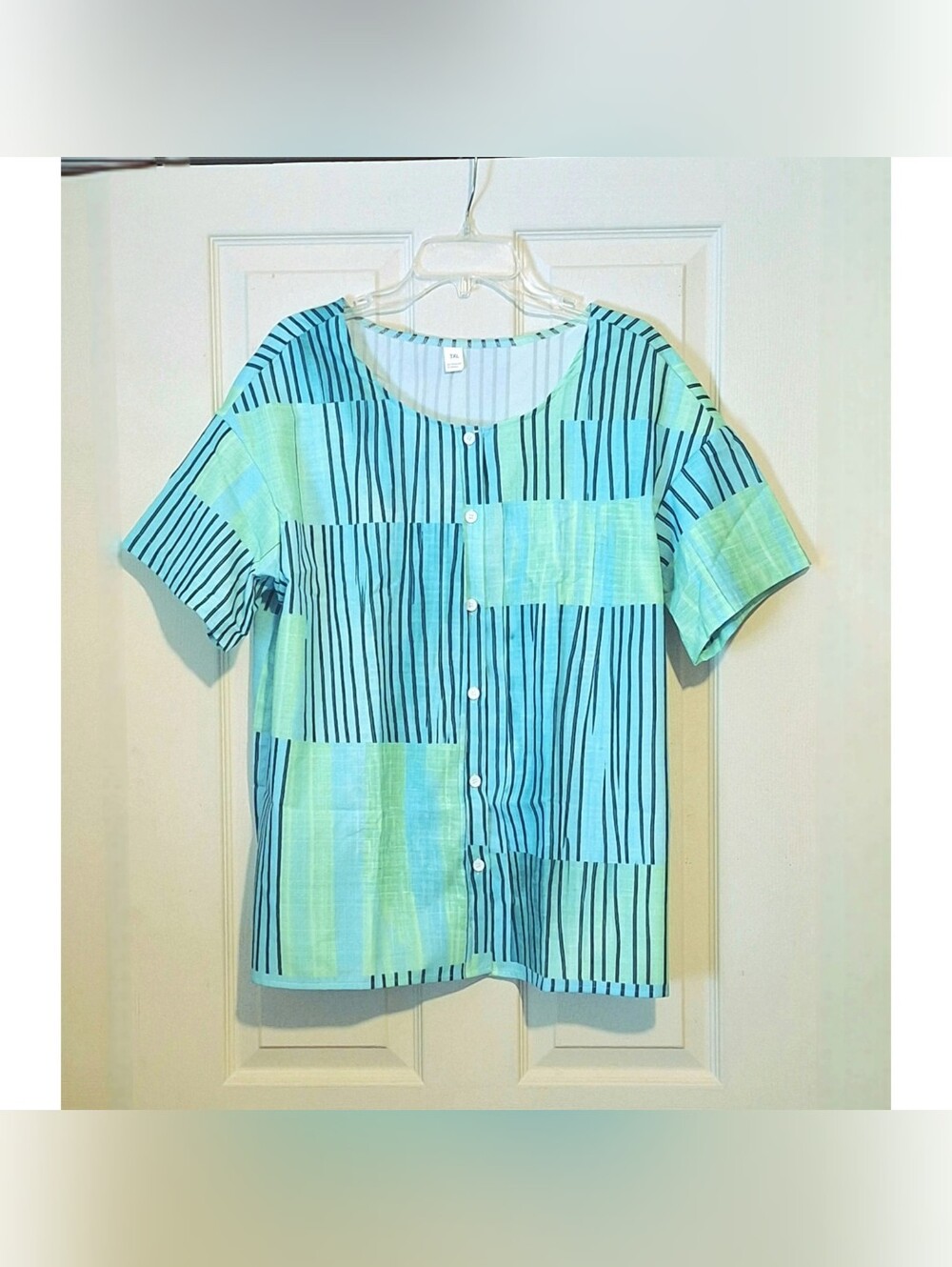 Short sleeve button down shirt, straight fit, plaid pinstripe, Sz. 2XL
